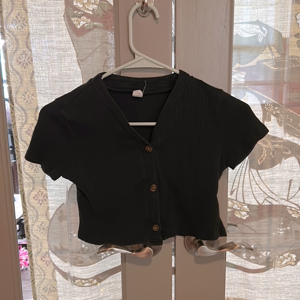 Black V neck button up baby tee